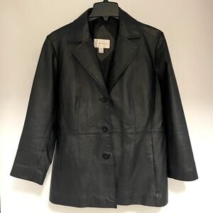 Black Leather Coat, Jacket, Mid Length, Lined, Pockets, Soft, Ladies PETITE XL
